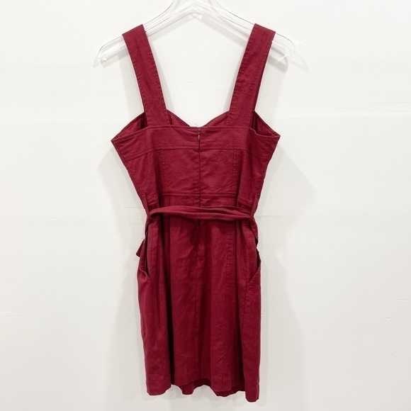 UO Angelique Belted Stretch Linen Dress Wine New 4 - Picture 5 of 13